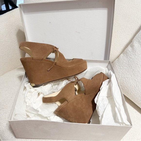 Jimmy Choo Nayeem Suede Platform Strappy Wedge Sandals Khaki Brown sz 40 - Picture 8 of 11